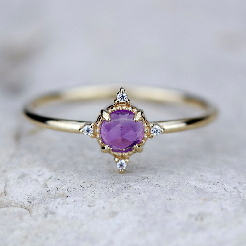 small cluster ring rustic blue diamond engagement ring, minimalist engagement ring 18k yellow gold - NOOI JEWELRY