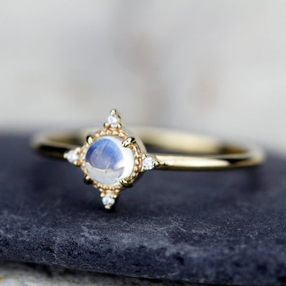 small cluster ring rustic blue diamond engagement ring, minimalist engagement ring 18k yellow gold - NOOI JEWELRY