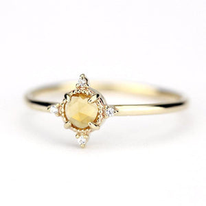 delicate engagement ring citrine and diamonds, rose cut citrine ring and diamonds - NOOI JEWELRY
