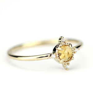delicate engagement ring citrine and diamonds, rose cut citrine ring and diamonds - NOOI JEWELRY