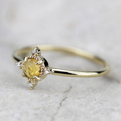 delicate engagement ring citrine and diamonds, rose cut citrine ring and diamonds - NOOI JEWELRY