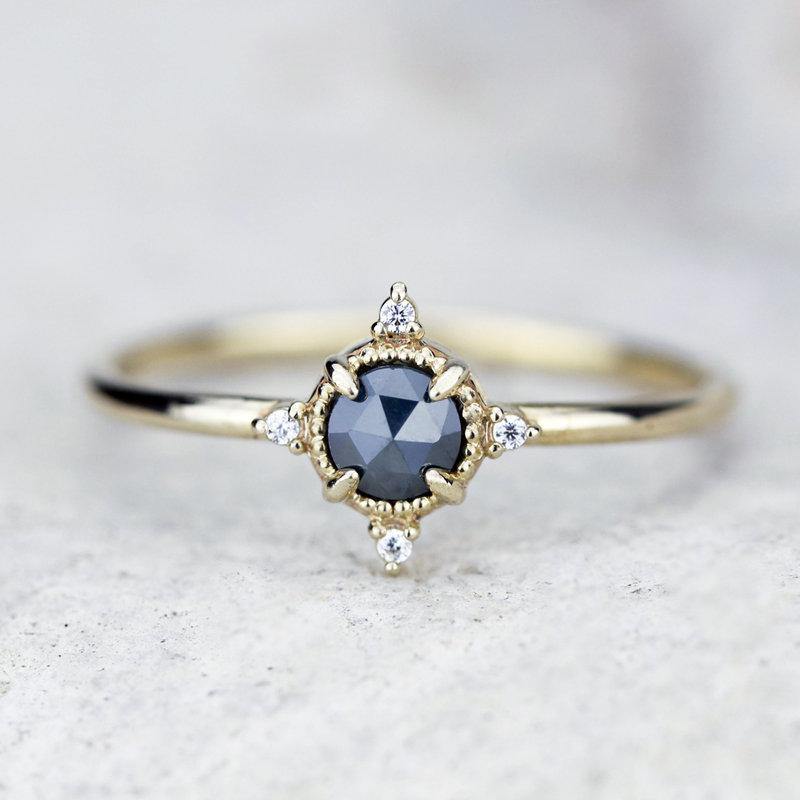 delicate engagement ring citrine and diamonds, rose cut citrine ring and diamonds - NOOI JEWELRY