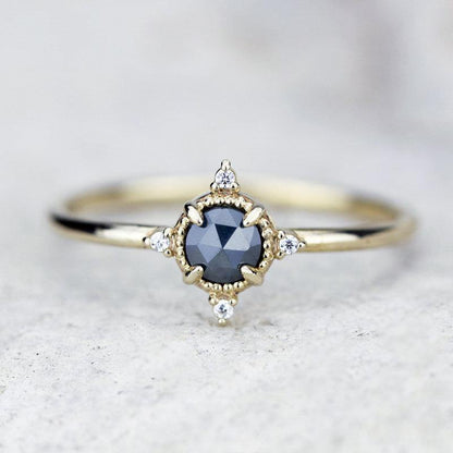 delicate engagement ring citrine and diamonds, rose cut citrine ring and diamonds - NOOI JEWELRY