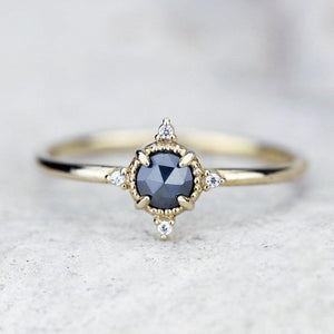 delicate engagement ring citrine and diamonds, rose cut citrine ring and diamonds - NOOI JEWELRY