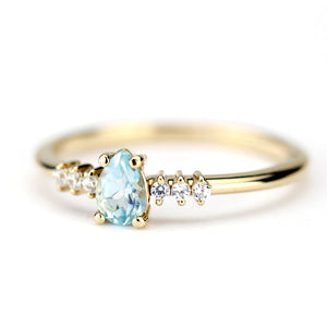 engagement ring blue topaz and diamond pear shaped tear drops - NOOI JEWELRY