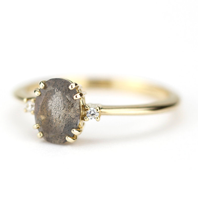 oval engagement ring labradorite with side stones unique - NOOI JEWELRY