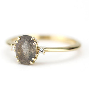 oval engagement ring labradorite with side stones unique - NOOI JEWELRY