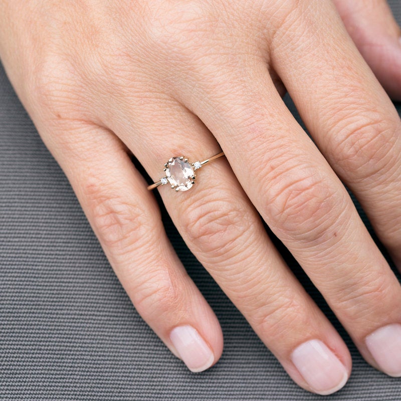 Oval morganite engagement ring simple, morganite engagement ring vintage - NOOI JEWELRY