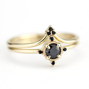 diamond ring, black diamond ring, wedding set, wedding ring, engagement ring, promise ring, wedding band, anniversary ring | R 214 R 213 BD - NOOI JEWELRY