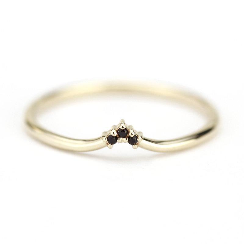 chevron band, delicate ring, wedding band, wedding ring, black diamond ring, chevron band, stacking band, engagement ring, wedding | R 215BD - NOOI JEWELRY