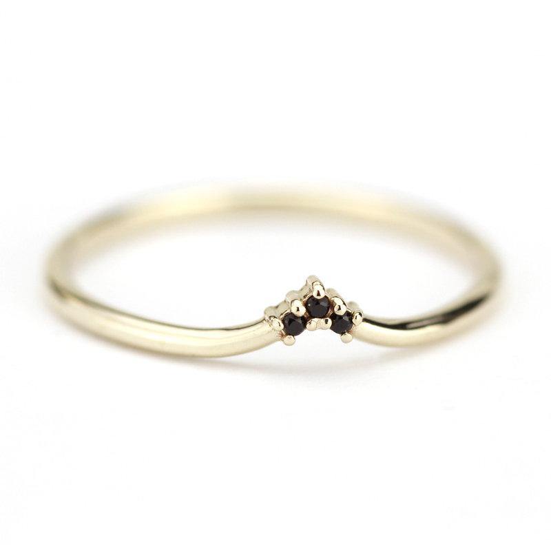 chevron band, delicate ring, wedding band, wedding ring, black diamond ring, chevron band, stacking band, engagement ring, wedding | R 215BD - NOOI JEWELRY