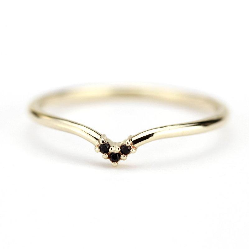 chevron band, delicate ring, wedding band, wedding ring, black diamond ring, chevron band, stacking band, engagement ring, wedding | R 215BD - NOOI JEWELRY