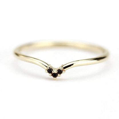 chevron band, delicate ring, wedding band, wedding ring, black diamond ring, chevron band, stacking band, engagement ring, wedding | R 215BD - NOOI JEWELRY