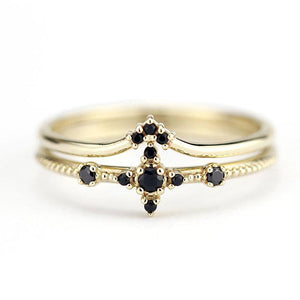 wedding ring set, diamond ring, black diamond ring, wedding ring, engagement ring, promise ring, wedding band, chevron band R198 R215 BD - NOOI JEWELRY
