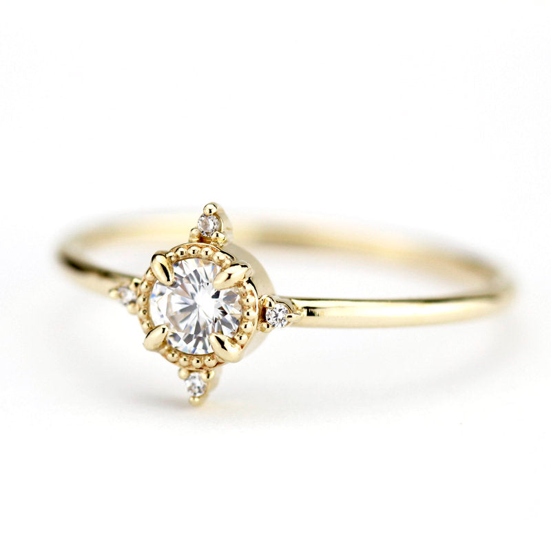 round diamond engagement ring thin band simple beautiful - NOOI JEWELRY