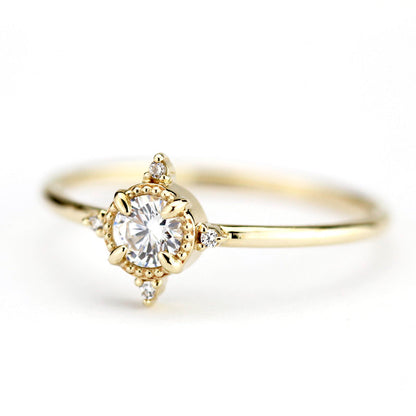 round diamond engagement ring thin band simple beautiful - NOOI JEWELRY