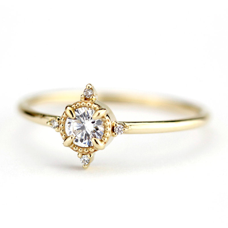 round diamond engagement ring thin band simple beautiful - NOOI JEWELRY