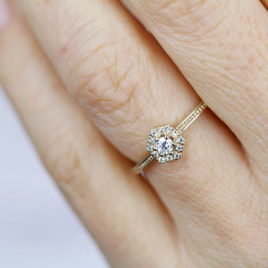 Hexagonal halo engagement ring | diamond engagement rings hexagon - NOOI JEWELRY