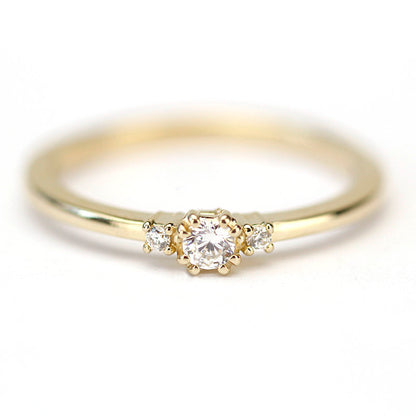 Three stone engagement rings round | simple and delicate diamond engagement ring - NOOI JEWELRY