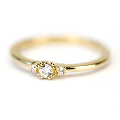 Three stone engagement rings round | simple and delicate diamond engagement ring - NOOI JEWELRY