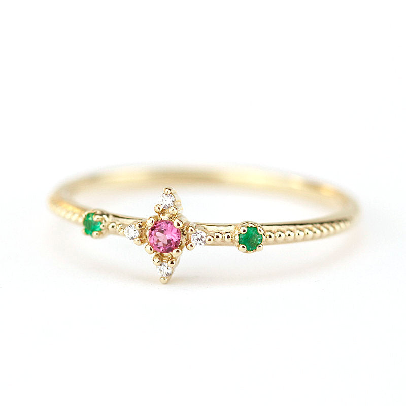 Multicoloured engagement ring, small cluster engagement ring - NOOI JEWELRY