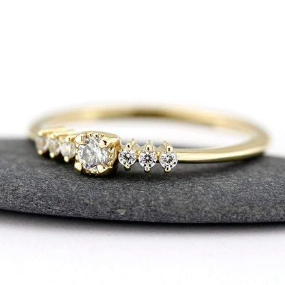 3 mm round diamond square setting simple | round engagement ring with side stones - NOOI JEWELRY