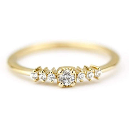 3 mm round diamond square setting simple | round engagement ring with side stones - NOOI JEWELRY