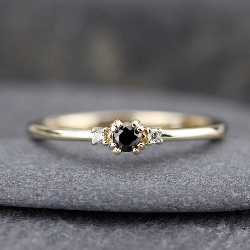 diamond ring, black diamond ring, simple engagement ring, minimalist engagement ring, engagement ring, dainty, delicate engagement ring - NOOI JEWELRY