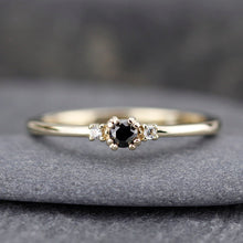 Load image into Gallery viewer, diamond ring, black diamond ring, simple engagement ring, minimalist engagement ring, engagement ring, dainty, delicate engagement ring - NOOI JEWELRY