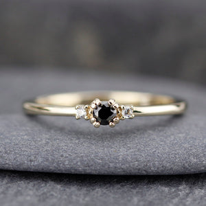 diamond ring, black diamond ring, simple engagement ring, minimalist engagement ring, engagement ring, dainty, delicate engagement ring - NOOI JEWELRY