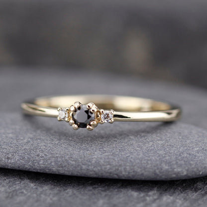 diamond ring, black diamond ring, simple engagement ring, minimalist engagement ring, engagement ring, dainty, delicate engagement ring - NOOI JEWELRY