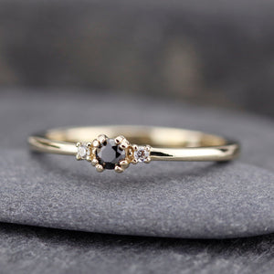 diamond ring, black diamond ring, simple engagement ring, minimalist engagement ring, engagement ring, dainty, delicate engagement ring - NOOI JEWELRY