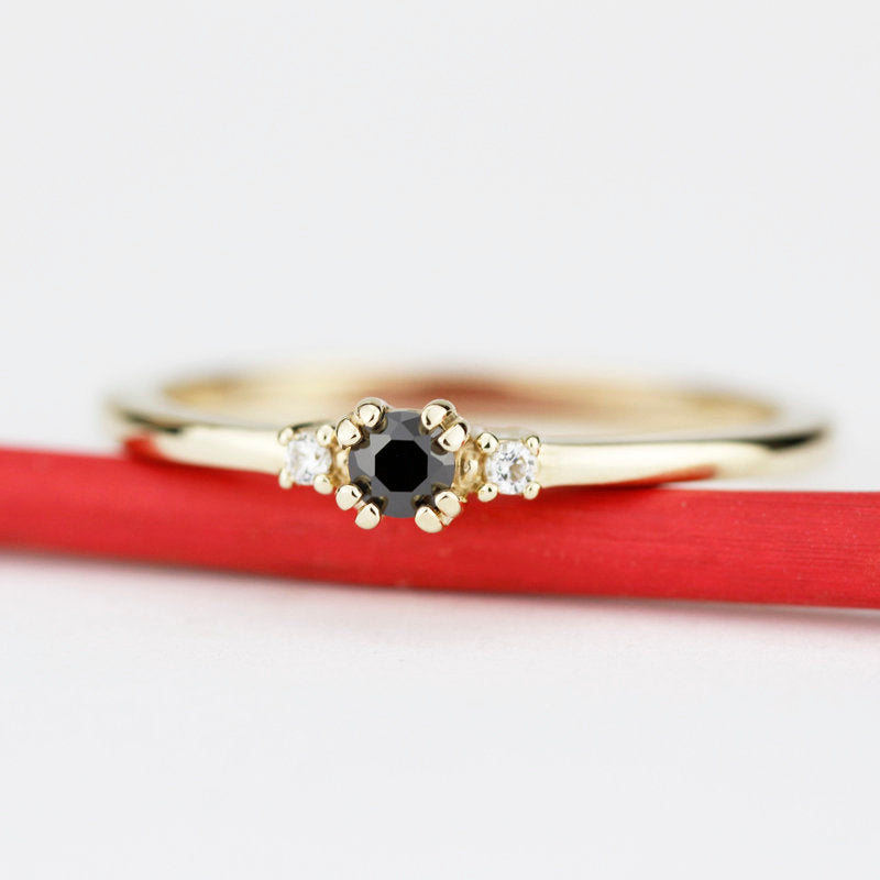 diamond ring, black diamond ring, simple engagement ring, minimalist engagement ring, engagement ring, dainty, delicate engagement ring - NOOI JEWELRY