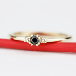 diamond ring, black diamond ring, simple engagement ring, minimalist engagement ring, engagement ring, dainty, delicate engagement ring - NOOI JEWELRY
