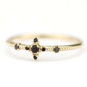 engagement ring, black diamond ring, cluster engagement ring, black diamond ring, delicate engagement ring, minimal, Simple, minimalist - NOOI JEWELRY