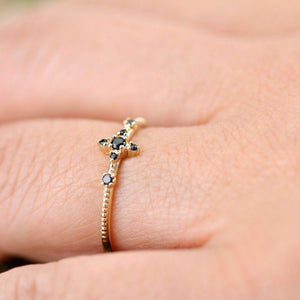 engagement ring, black diamond ring, cluster engagement ring, black diamond ring, delicate engagement ring, minimal, Simple, minimalist - NOOI JEWELRY