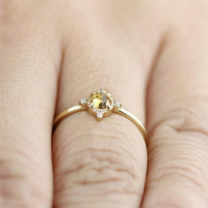 delicate engagement ring citrine and diamonds, rose cut citrine ring and diamonds - NOOI JEWELRY