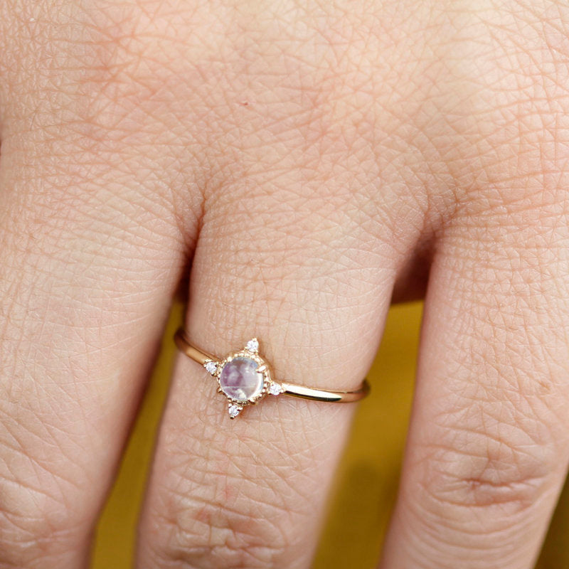 engagement ring moonstone, engagement ring, delicate ring, cluster ring, engagement ring diamond, diamond ring, minimalist ring, thin ring - NOOI JEWELRY