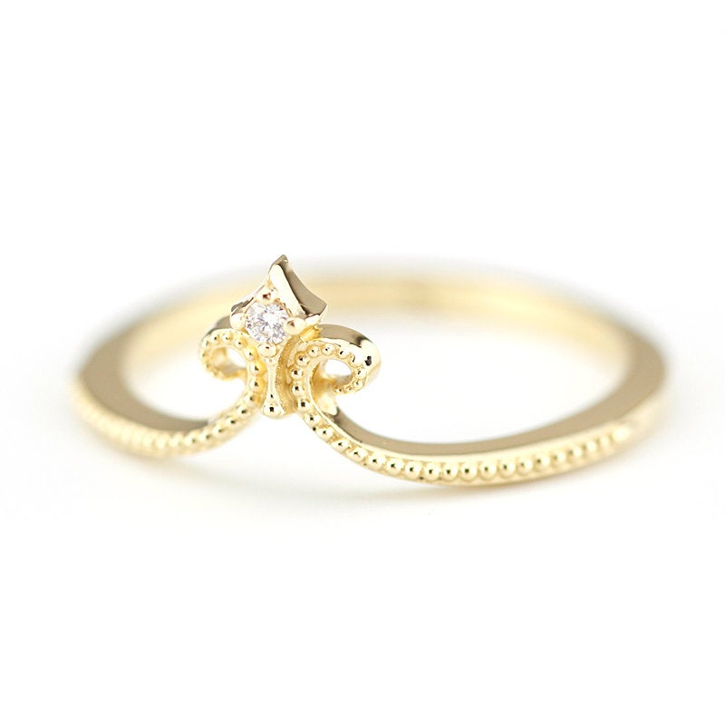 diamond wedding ring, 18K curved wedding band, curved ring 18K gold, crown wedding ring, wedding ring set, nesting rings, curved band - NOOI JEWELRY