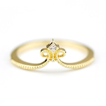 diamond wedding ring, 18K curved wedding band, curved ring 18K gold, crown wedding ring, wedding ring set, nesting rings, curved band - NOOI JEWELRY