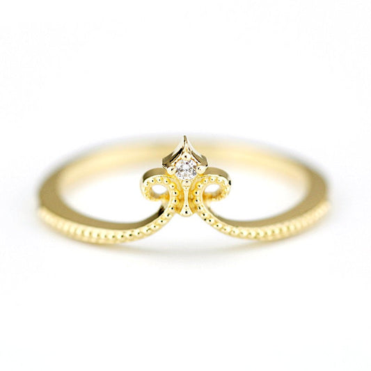 diamond wedding ring, 18K curved wedding band, curved ring 18K gold, crown wedding ring, wedding ring set, nesting rings, curved band - NOOI JEWELRY