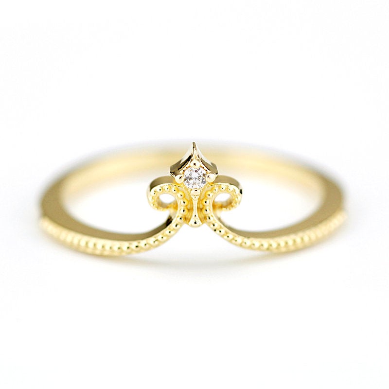 diamond wedding ring, 18K curved wedding band, curved ring 18K gold, crown wedding ring, wedding ring set, nesting rings, curved band - NOOI JEWELRY