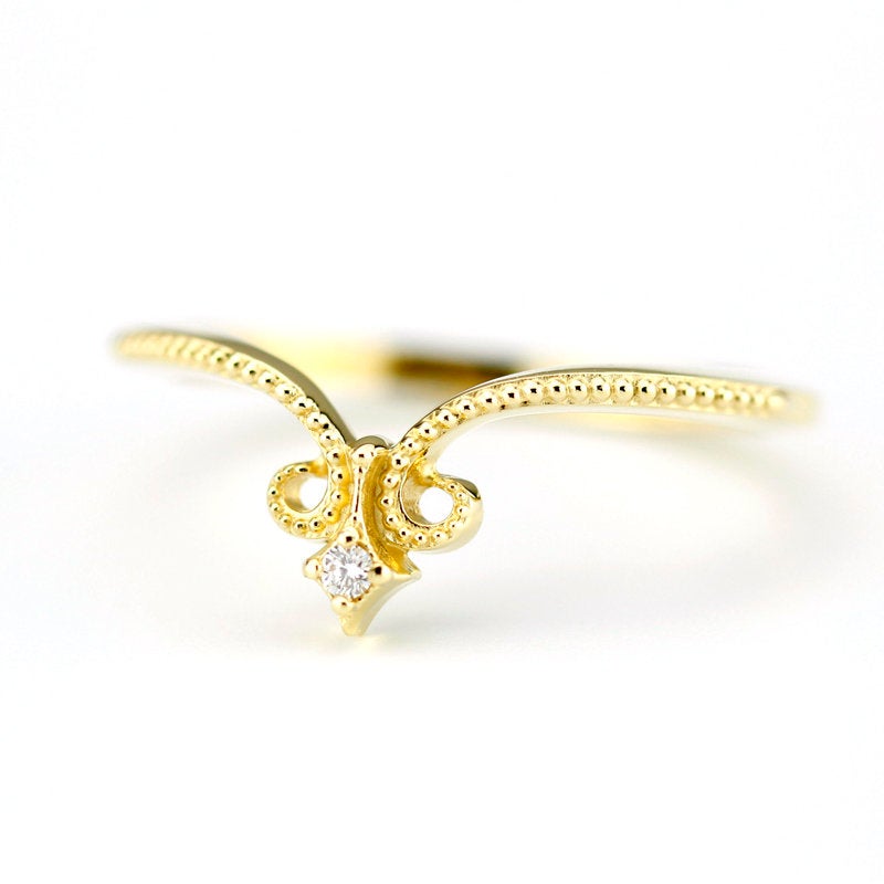 diamond wedding ring, 18K curved wedding band, curved ring 18K gold, crown wedding ring, wedding ring set, nesting rings, curved band - NOOI JEWELRY