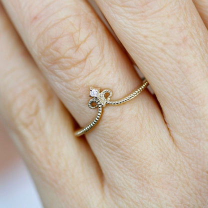 diamond wedding ring, 18K curved wedding band, curved ring 18K gold, crown wedding ring, wedding ring set, nesting rings, curved band - NOOI JEWELRY