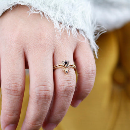 engagement ring, hexagonal ring, wedding band curved, black diamond engagement ring, diamond ring, wedding ring set, diamond, wedding ring - NOOI JEWELRY