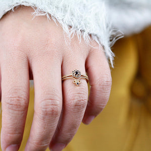 engagement ring, hexagonal ring, wedding band curved, black diamond engagement ring, diamond ring, wedding ring set, diamond, wedding ring - NOOI JEWELRY