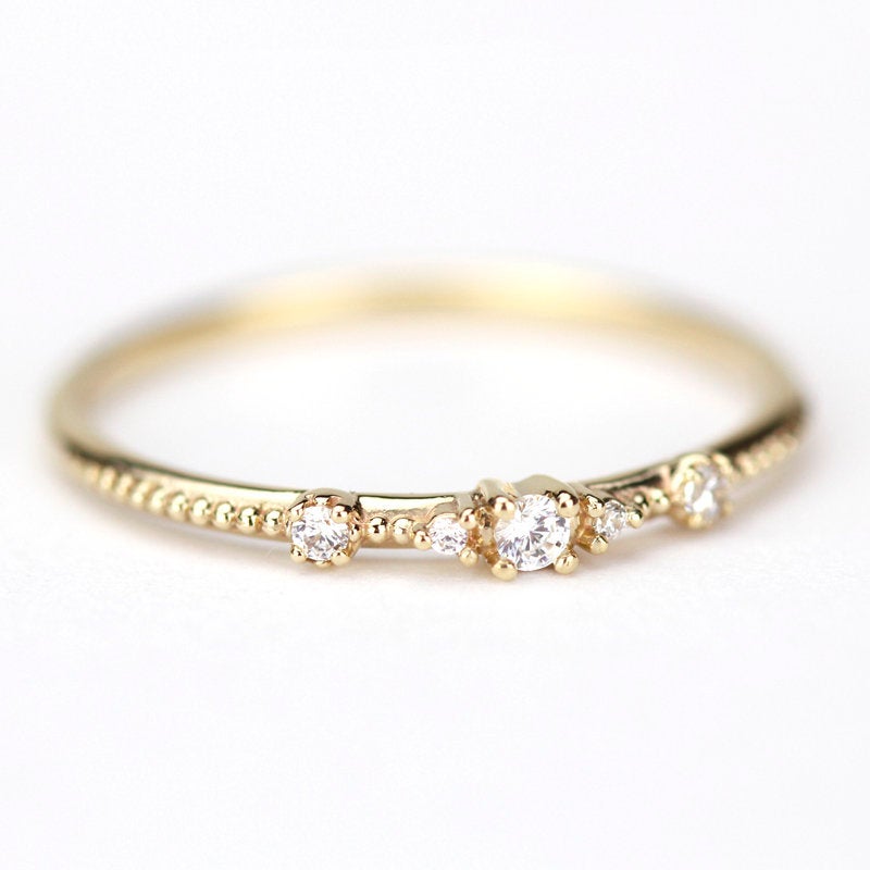 Thin diamond wedding band for women simple | diamond wedding bands stackable - NOOI JEWELRY