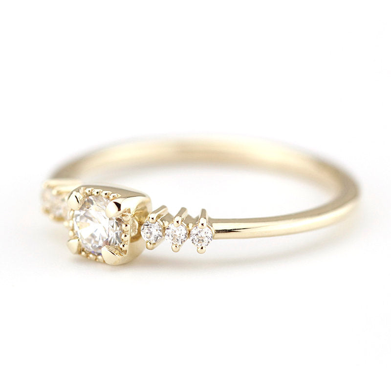 Round diamond in square setting engagement ring | cluster diamond engagement ring simple - NOOI JEWELRY