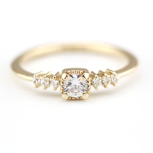 Round diamond in square setting engagement ring | cluster diamond engagement ring simple - NOOI JEWELRY