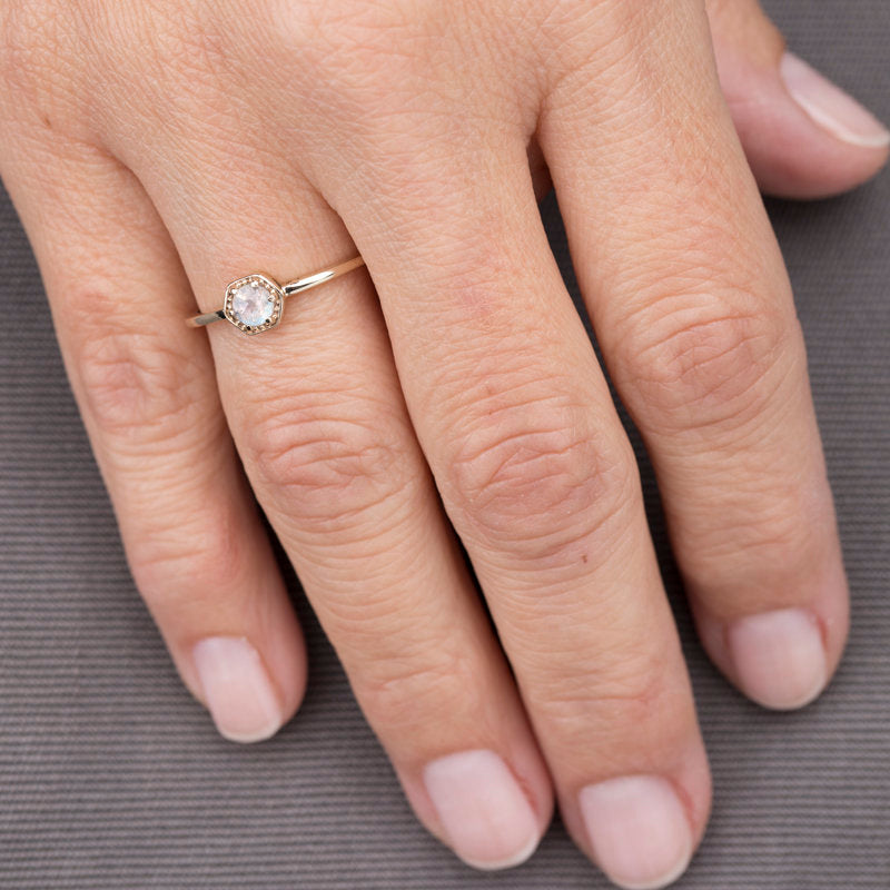 Moonstone Ring Hexagonal Ring, Gold Moonstone Ring Geometric Ring, Delicate Ring,Minimalist Ring,Promise Ring Stackable Ring,June Birthstone - NOOI JEWELRY